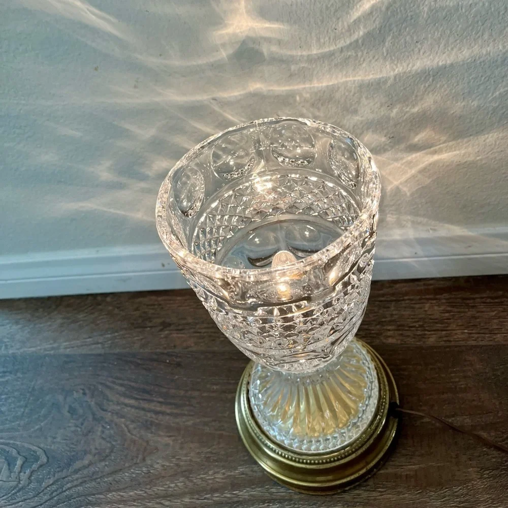Vintage Cut Crystal Table Lamp with Brass Base